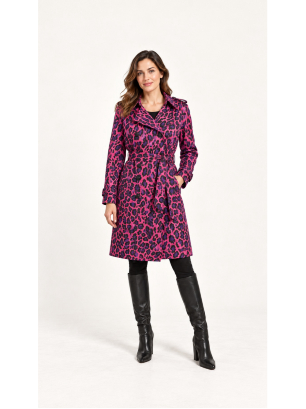 Joan Rivers Pink Purple Leopard Print Belted Trench Coat Women’s Large Y2K